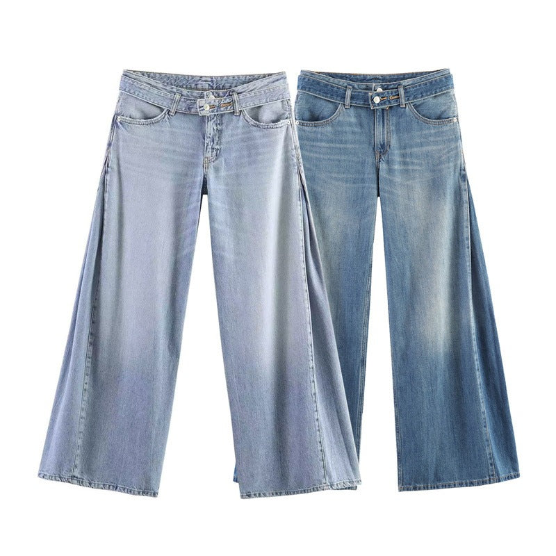 Women's High-Waisted Wide Jeans Culotte with Side Panel Inserts Fashion Glam