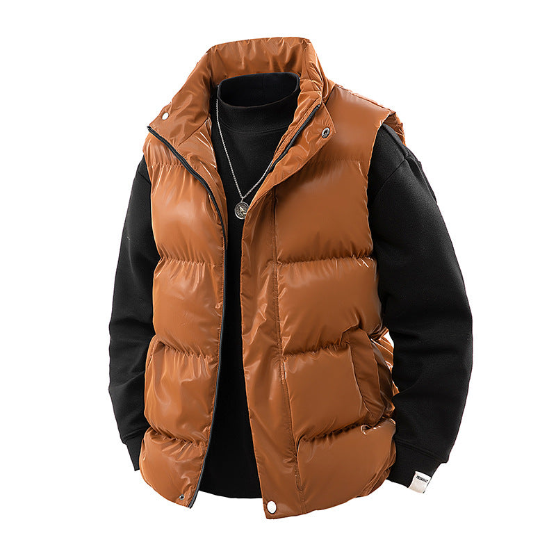 Men's Shiny Quilted Stand Collar Vest with Thermal Filling Fashion Glam