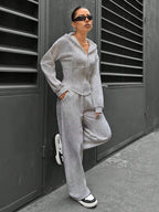 Women’s loungewear set with fitted hooded jacket and loose fleece jogging pants Fashion Glam