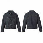 Unisex Short Cut Boxy Denim Jacket with Decorative Stitching and Turquoise Studs Fashion Glam