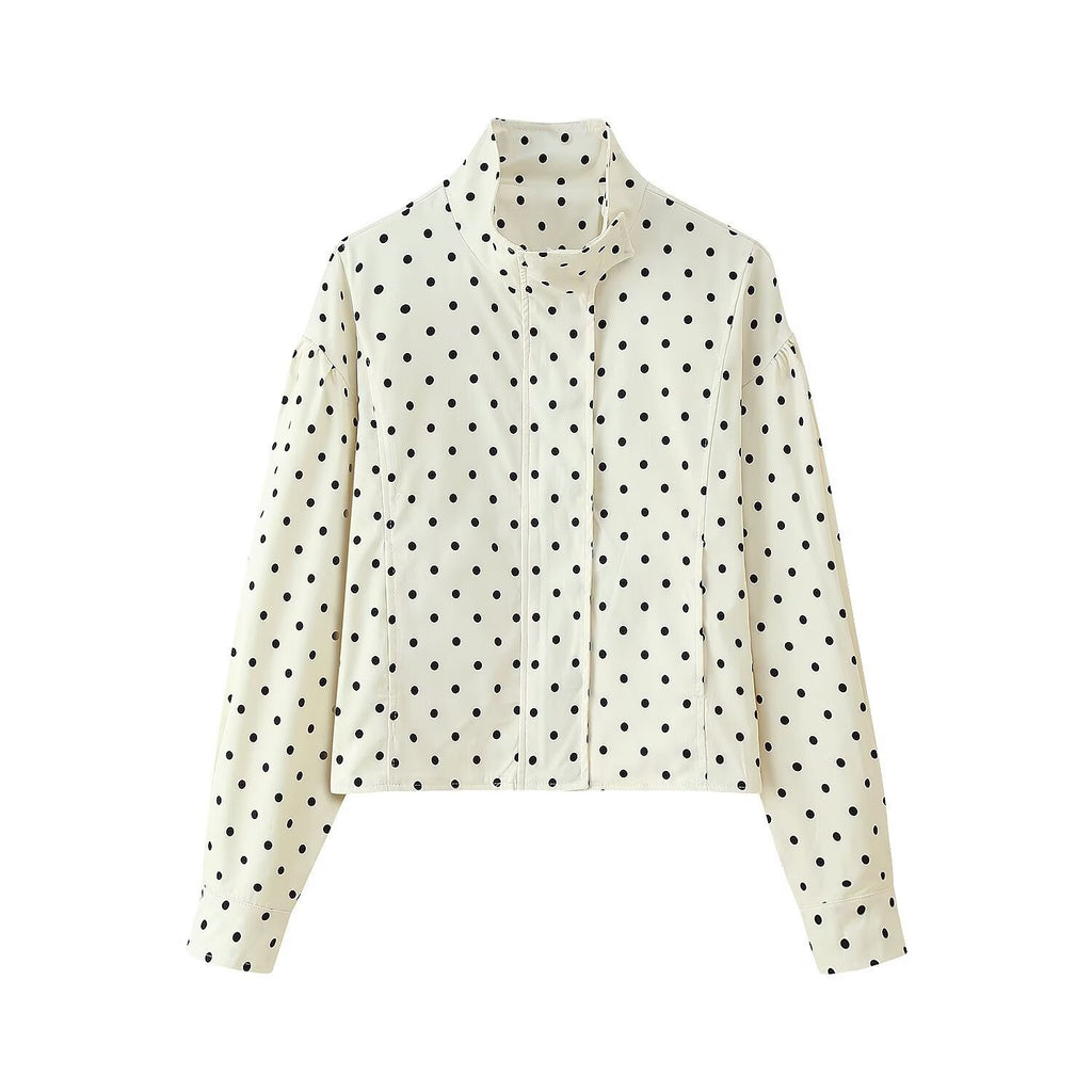 Women's short dotted jacket in blouson style with stand-up collar and balloon sleeves Fashion Glam