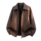 Men's leather bomber jacket in oversized style with elastic hem and zipper Fashion Glam