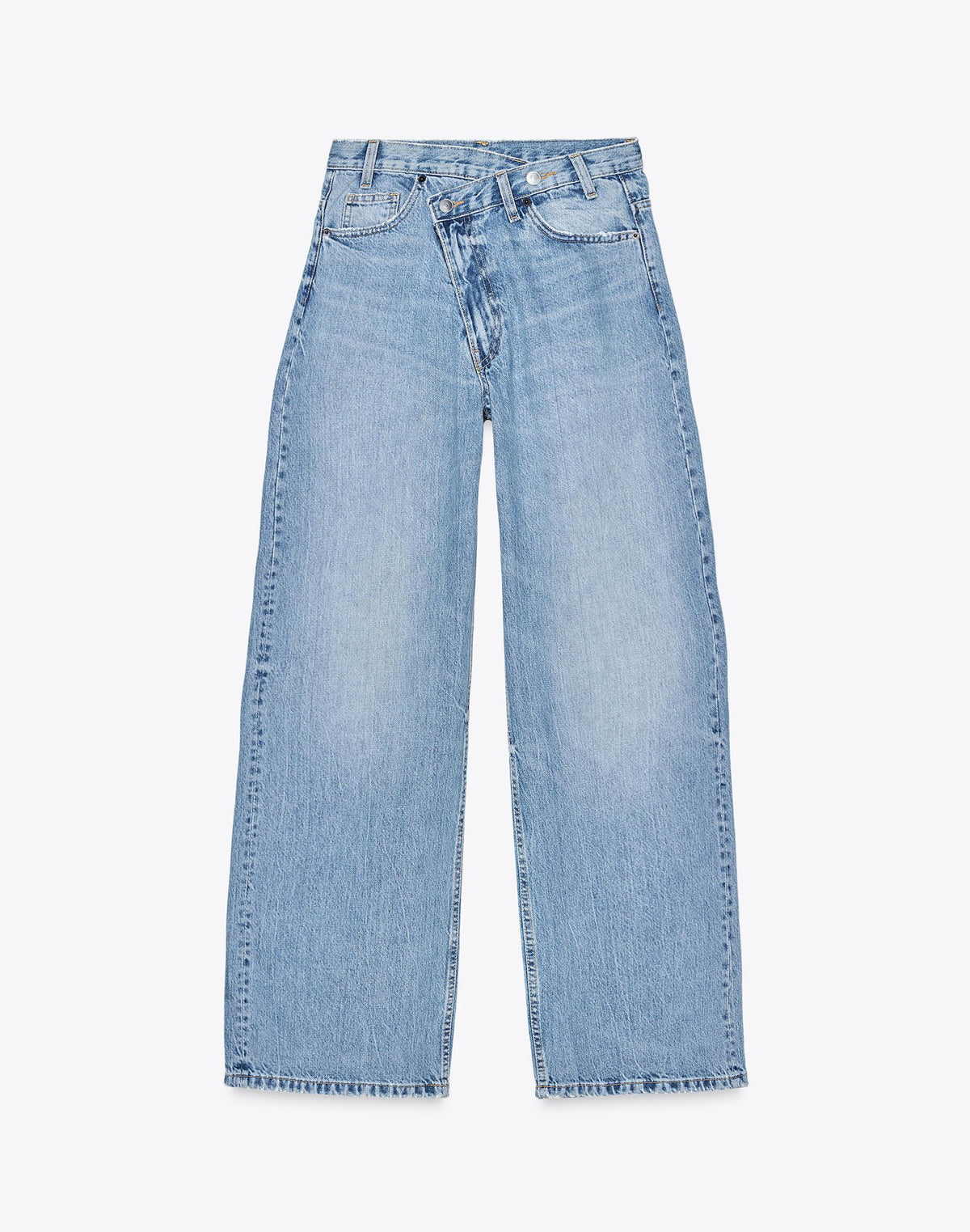 Women's high-waisted wide denim jeans with asymmetric waistband and culotte cut Fashion Glam
