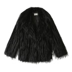 Women's Short Faux Fur Coat with Voluminous Shawl Collar and High Pile Look Fashion Glam