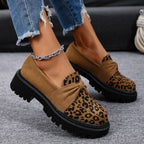Women's Chunky Loafer with Decorative Knot Bow and Leopard Tip Fashion Glam