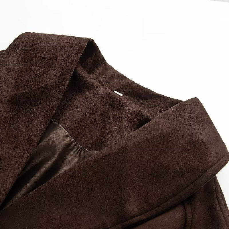 Ladies short coat in kimono style made of velour look with wide shawl collar and waist belt Fashion Glam
