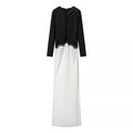 Women's maxi dress with contrasted top, lace insert and long sleeves Fashion Glam