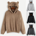 Women's Cozy Teddy Hooded Sweater with Bear Ears and Drawstring Hem Fashion Glam