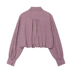 Women Checked Cropped Blouse with Elastic Hem Fashion Glam