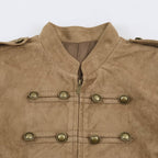 Women's short-cut cavalry jacket made of suede look with decorative button placket and epaulettes Fashion Glam