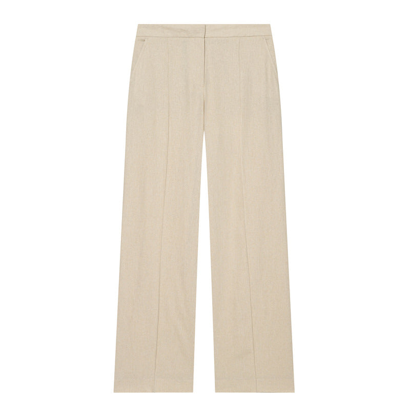 Women's Lightweight Linen Trousers with Wide Leg and Pleat Fashion Glam