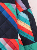 Ladies Quilted Kimono Jacket with Graphic Color Block Print and Open Front Fashion Glam