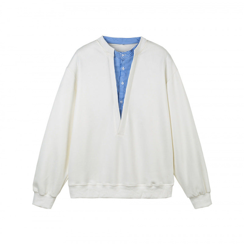 Women's oversized sweatshirt with integrated shirt collar insert and deep V-neck Fashion Glam