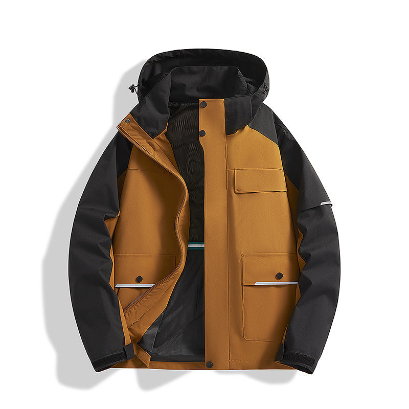 Men's three-layer trekking jacket with welded seams, hood, and multifunction pockets Fashion Glam