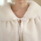 Women's Elegant Faux Fur Capelet with Bow Closure and Wide Overlapping Collar Fashion Glam