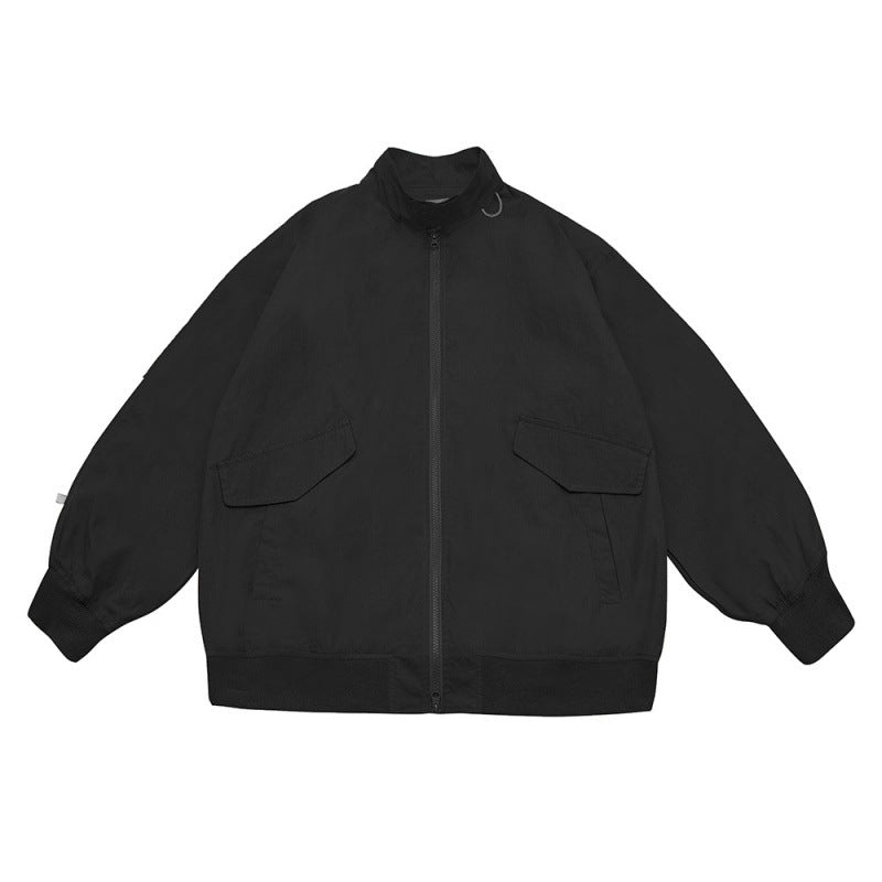 Unisex Oversize Bomber Jacket in Boxy Cut with Flap Pockets and Ribbed Hem Fashion Glam