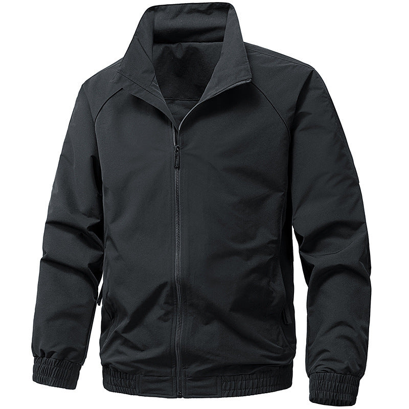 Men's Technical Microfiber Softshell Jacket in Bomber Style with Stand Collar and Zipper Pockets Fashion Glam