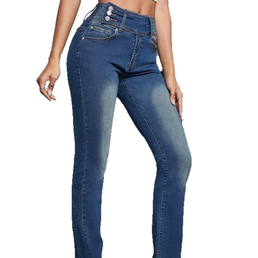 Women's high-waisted slim-flared jeans with center seam and shaping waistband Fashion Glam