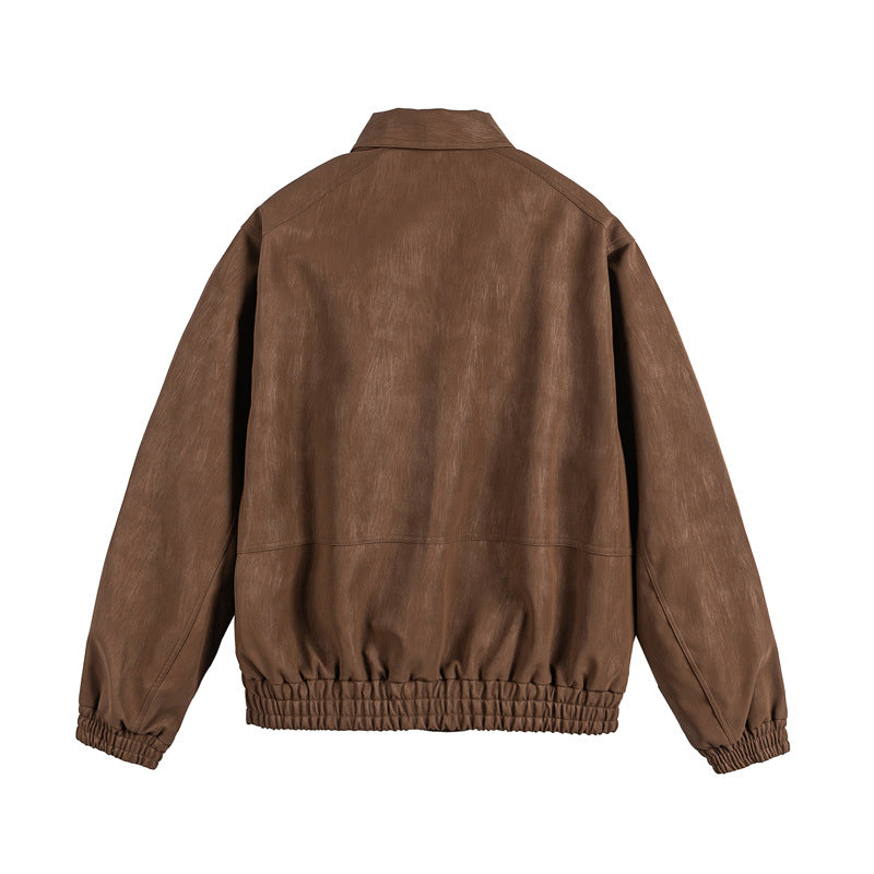 Men's leather-like blouson with shirt collar, two-way zipper, and elastic hem Fashion Glam