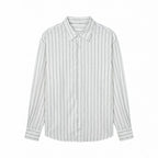 Men's Long-Sleeved Relaxed-Fit Pinstripe Shirt made of Linen-Cotton Blend with Kent Collar Fashion Glam