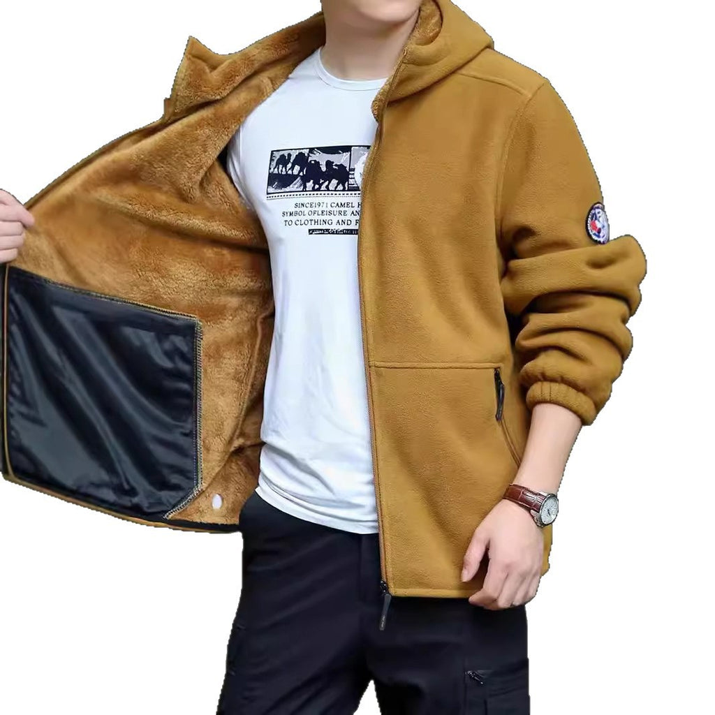 Men's hoodie fleece jacket with Sherpa lining, two-way zipper and wind-resistant front Fashion Glam
