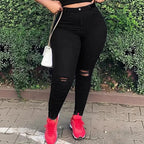 Women high-waisted body-shaping skinny jeans with knee rips and butt-lifting waistband Fashion Glam
