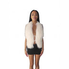 Women’s sleeveless waved plush faux fur vest in cropped cut with open fall Fashion Glam