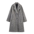 Women Oversized Coat with Herringbone Pattern and Deep Lapel Collar Fashion Glam