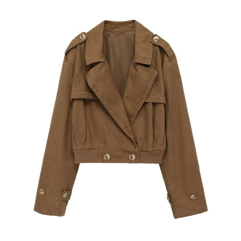 Women's Short Cut Utility Jacket in Field Style with Wide Lapels and Tailored Waistband Fashion Glam
