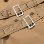 Women's Tailored Double Belt Trench Coat with Oversized Sleeves Fashion Glam