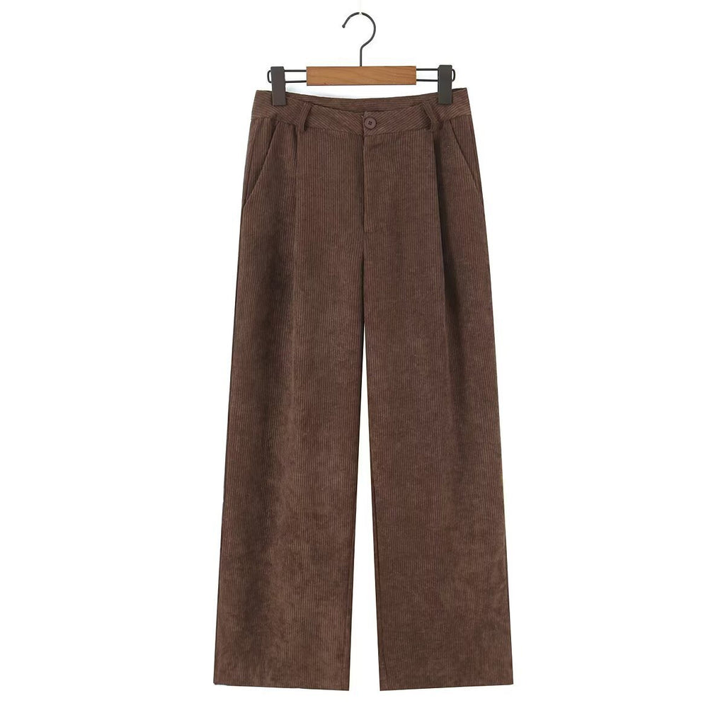 Women High-Waisted Cord Pants with Wide Leg and Pleats Fashion Glam
