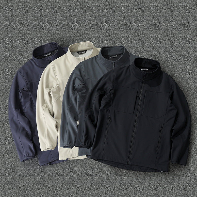 Men's Technical Softshell Jacket with Stand-Up Collar and Concealed Zip Pockets Fashion Glam