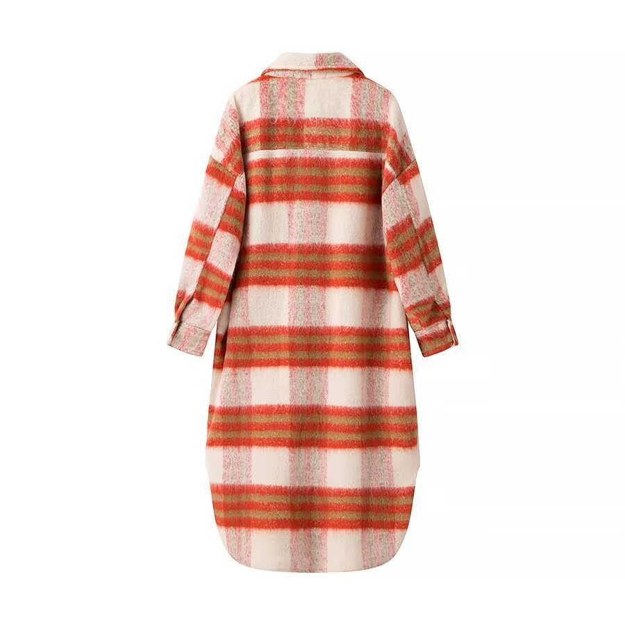 Women's checked longline faux fur overcoat with patch breast pockets Fashion Glam
