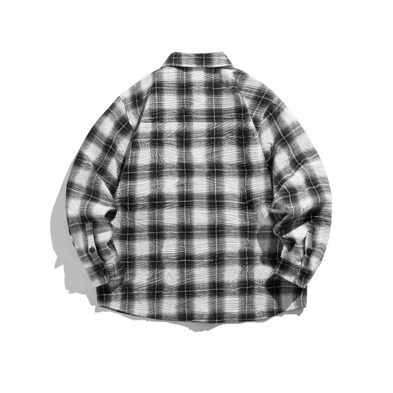 Unisex Checked Oversized Flannel Shirt with Chest Pocket and Rounded Hem Fashion Glam