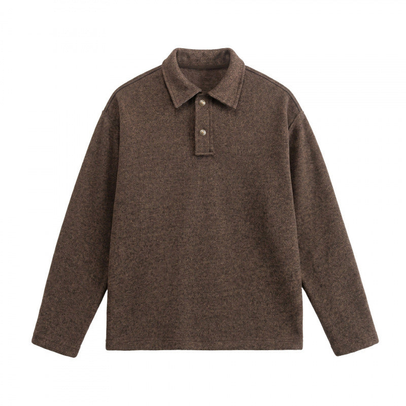 Unisex Boxy Polo Sweater made of wool blend with Henley button placket and straight hem Fashion Glam