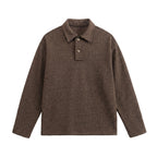 Unisex Boxy Polo Sweater made of wool blend with Henley button placket and straight hem Fashion Glam