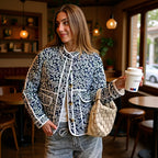 Women's quilted padded jacket with stand-up collar, contrasting piping, and patch pockets Fashion Glam