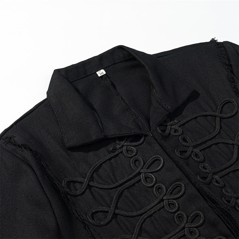 Women Cropped Military Inspired Jacket with Braid Application and Fringed Hem Fashion Glam