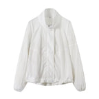 Women's Lightweight Wind and Travel Jacket with Stand Collar, Concealed Snap Placket and Drawstring Hem Fashion Glam