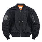 Men's Nylon Bomber Jacket in Aviator Style with Zipper Arm Pocket and Contrasting Lining Fashion Glam