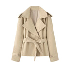 Women's Short Cut Trench Coat with Waist Belt and Wide Lapels Fashion Glam
