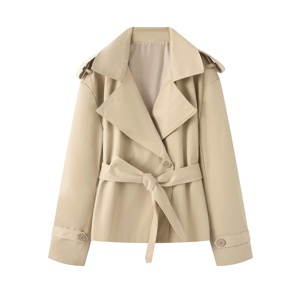 Women's Short Cut Trench Coat with Waist Belt and Wide Lapels Fashion Glam
