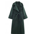Women’s long double-breasted wool blend trench coat with belt and wide lapels Fashion Glam