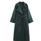 Women’s long double-breasted wool blend trench coat with belt and wide lapels Fashion Glam
