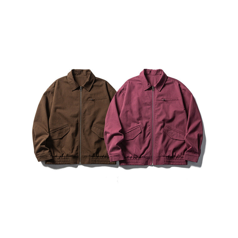 Men's Oversized Work Jacket with Full Zip, Chest Zip and Elastic Hem Band Fashion Glam