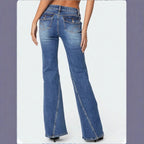 Ladies High-Waisted Vintage Flared Jeans with Slim Hip Section and Vertical Seam Fashion Glam