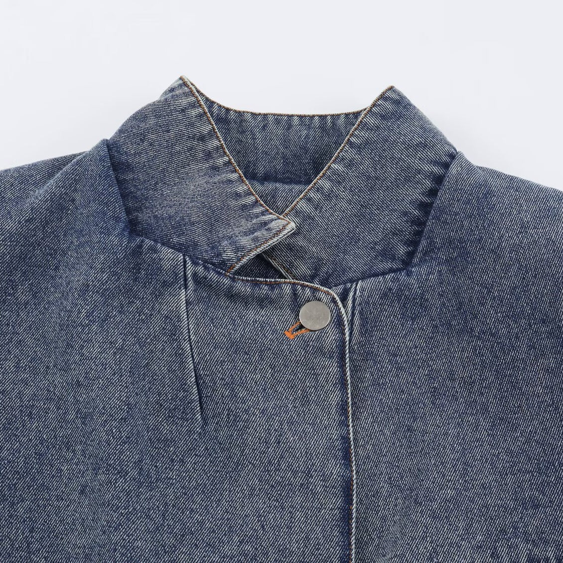 Women's Cropped Jeans Jacket in Boxy Cut with Stand-Up Collar and Three-Quarter Sleeves Fashion Glam