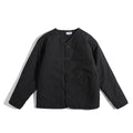 Unisex Lightly Quilted Round Neck Transitional Jacket with Button Placket and Patch Pockets Fashion Glam