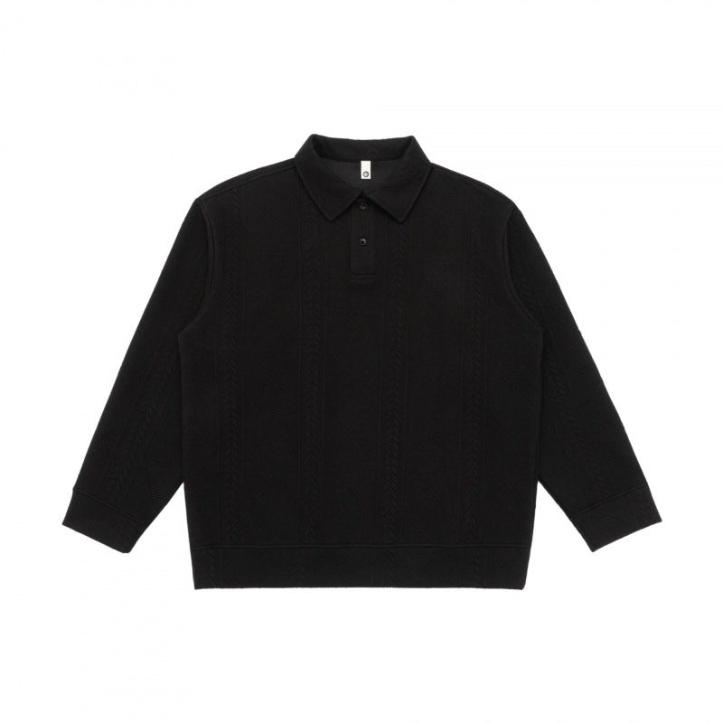 Unisex polo shirt knitted sweater with cable pattern, boxy cut and shirt collar Fashion Glam
