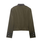 Ladies short jacket in military style with stand-up collar, decorative frog and epaulettes Fashion Glam
